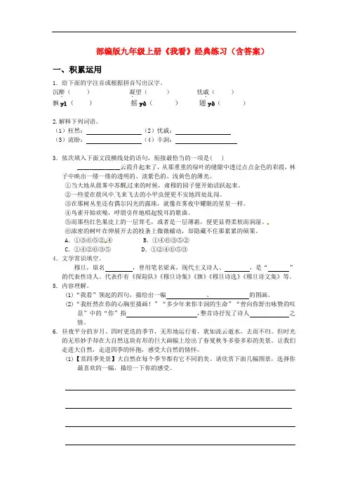 部编版九年级上册《我看》经典练习(含答案)