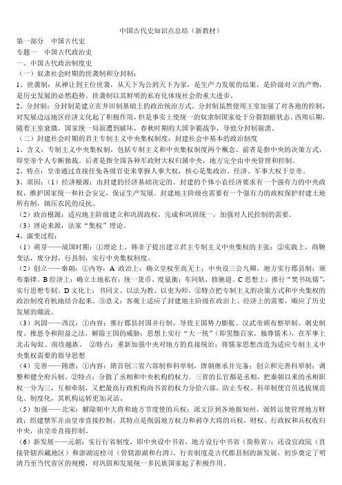 中国古代史知识点总结