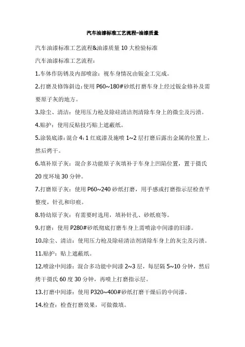 汽车油漆标准工艺流程-油漆质量