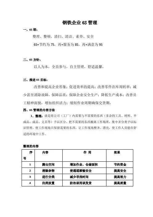 钢铁企业6S管理主要内容