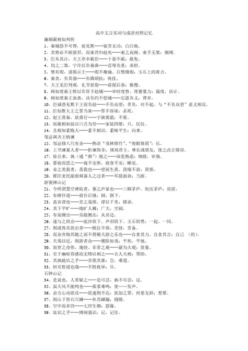 高中语文文言文实词与成语对照记忆