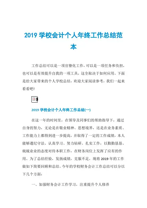 2019学校会计个人年终工作总结范本
