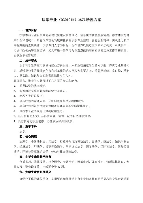 法学专业(030101K)本科培养方案