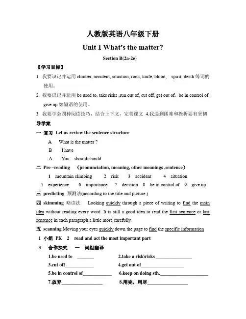 人教版英语八年级下册Unit1 SectionB 2a-2e 导学案