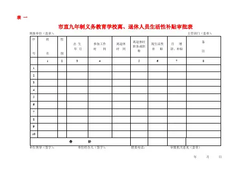 校离`退休人员生活性补贴审批表