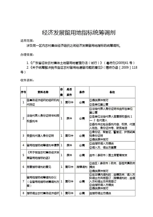 经济发展留用地指标统筹调剂