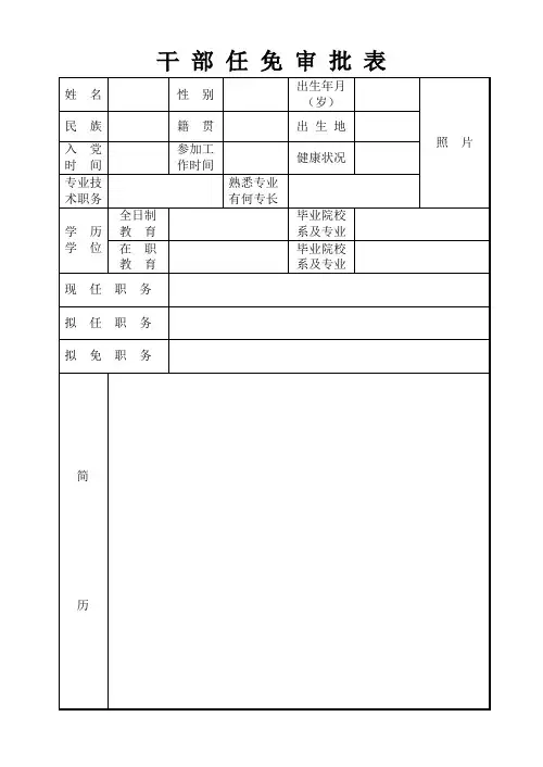 干部任免审批表空表