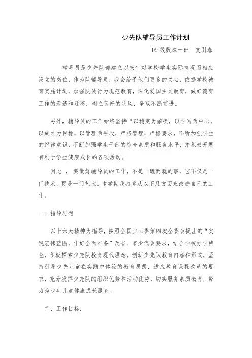 少先队辅导员工作计划