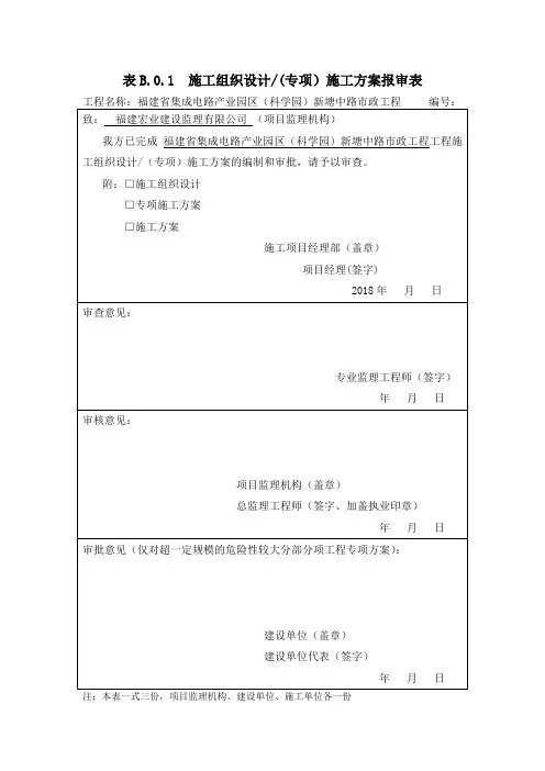 施工组织设计(专项)施工方案报审表
