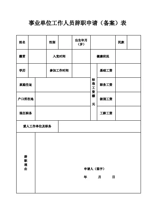 事业单位工作人员辞职表