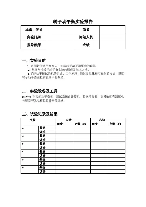 转子动平衡实验报告格式