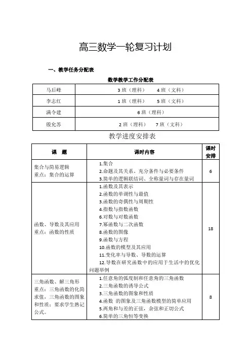 高三数学一轮复习计划和精细安排