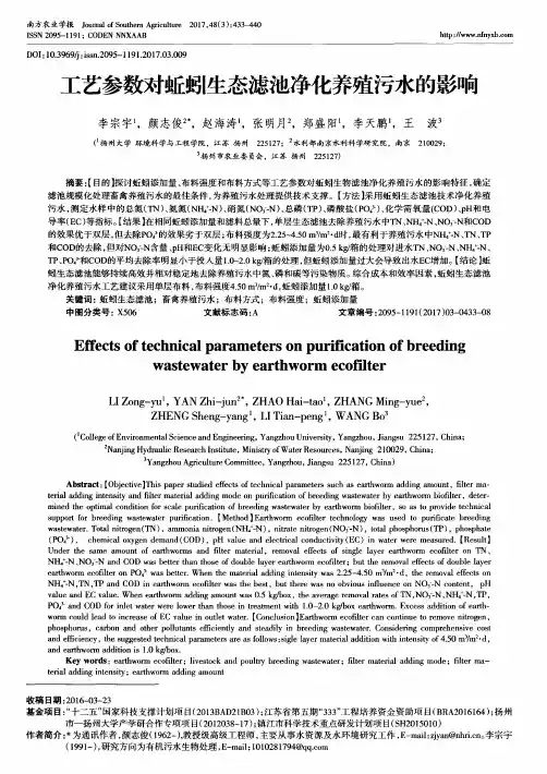 工艺参数对蚯蚓生态滤池净化养殖污水的影响