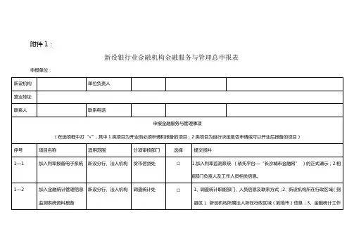 行业金融机构金融服务与管理总申报表(2)范文