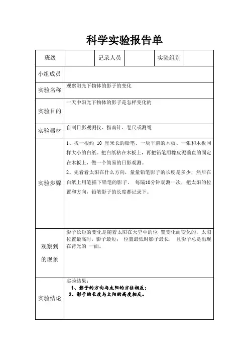 观察阳光下物体的影子的变化