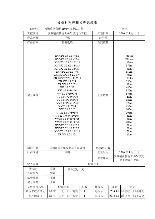 设备材料开箱检查记录表
