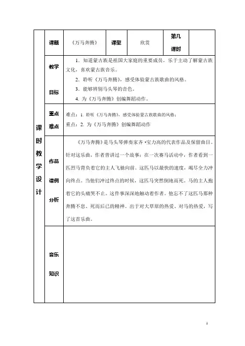 小学音乐欣赏教案《万马奔腾》