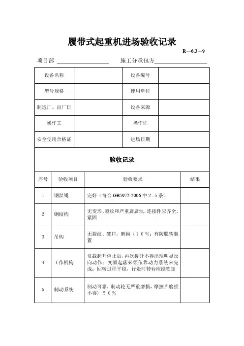 履带式起重机进场验收记录