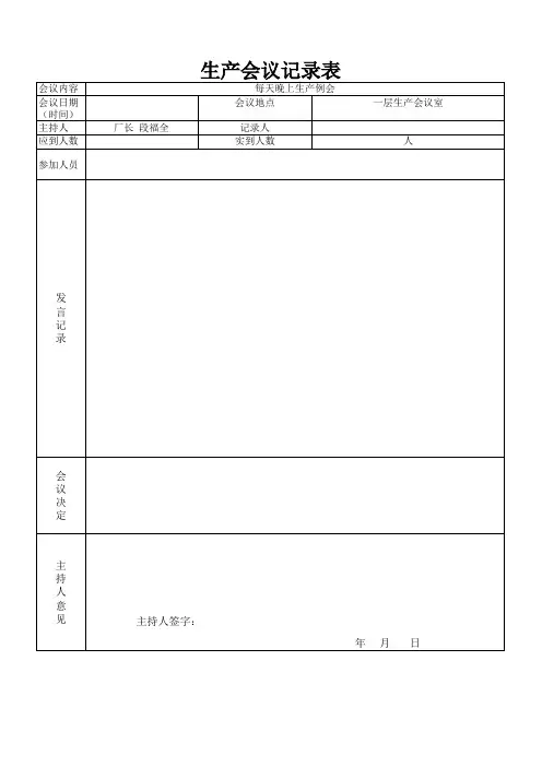 生产会议记录表(模板)