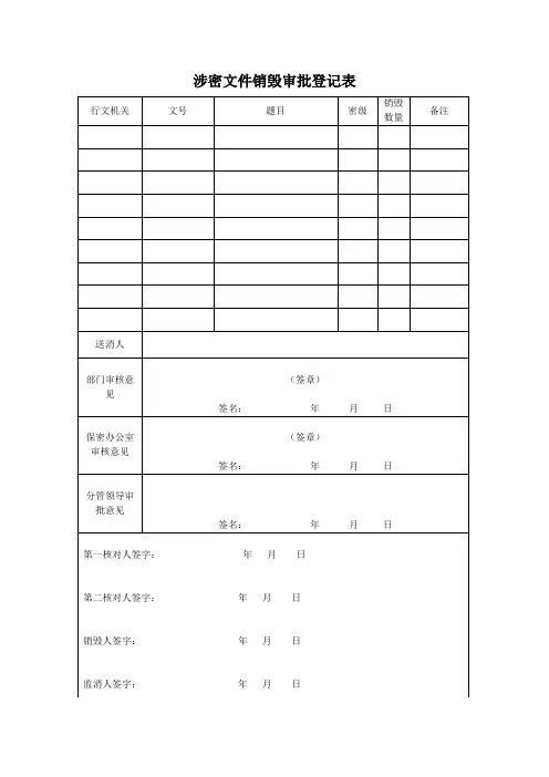 涉密文件销毁审批表