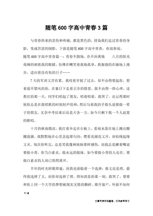 随笔600字高中青春3篇_作文专题