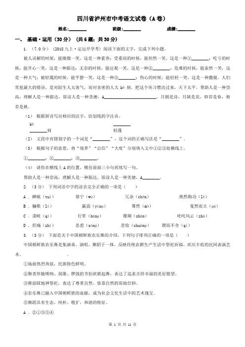 四川省泸州市中考语文试卷(A卷)