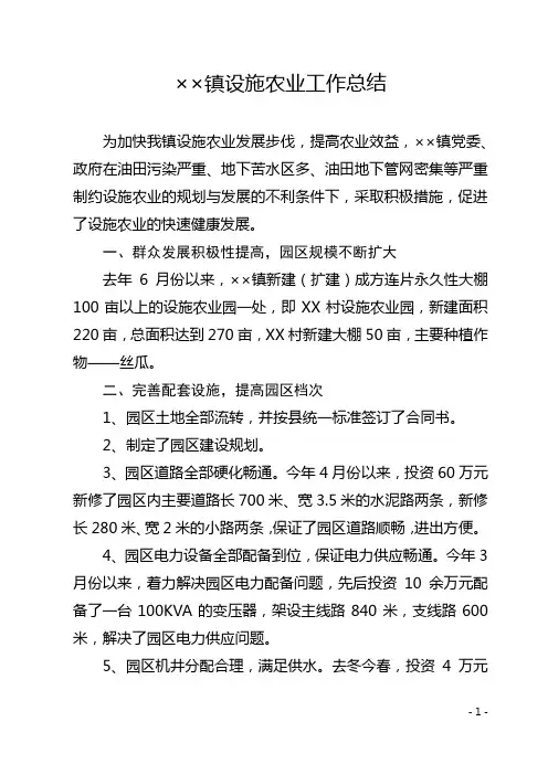 乡镇设施农业工作总结