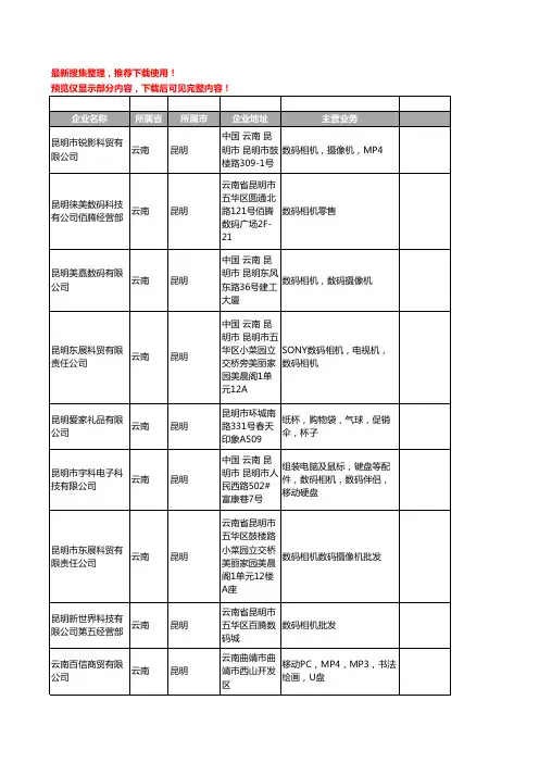 新版云南省昆明数码相机工商企业公司商家名录名单联系方式大全88家