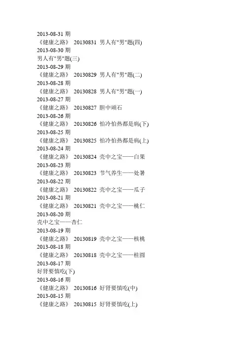 2013年健康之路目录表