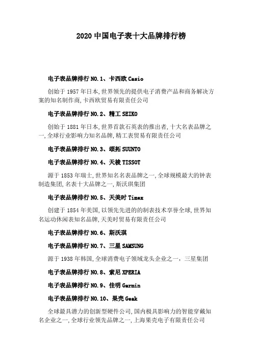 2020中国电子表十大品牌排行榜