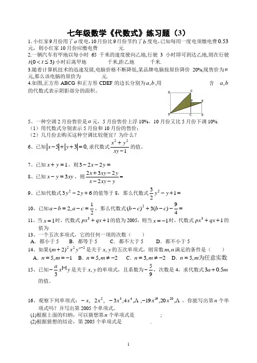《代数式》练习题(3)