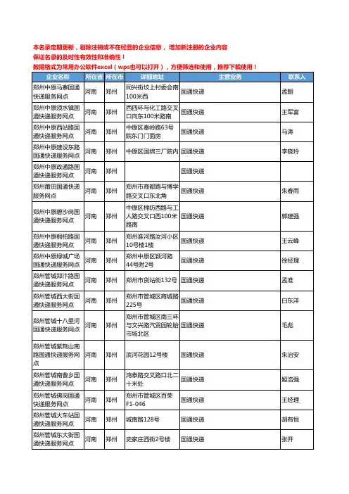 2020新版河南省郑州国通快递工商企业公司名录名单黄页联系方式大全35家