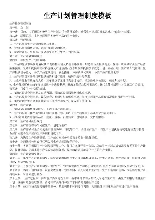 生产计划管理制度模板