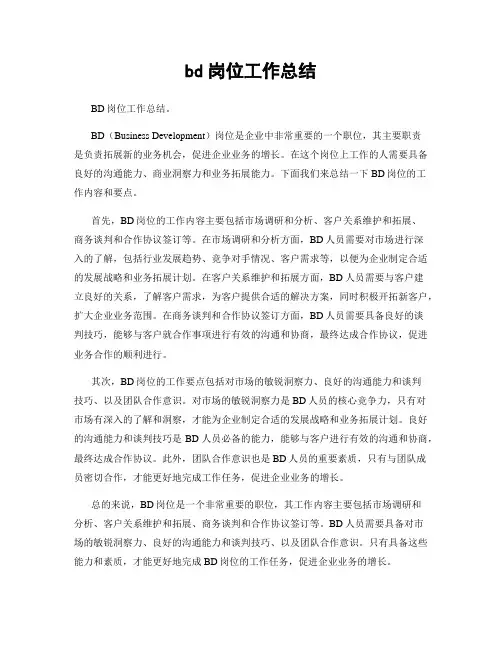 bd岗位工作总结