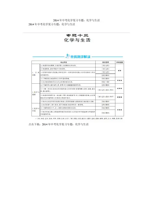 2014年中考化学复习专题:化学与生活