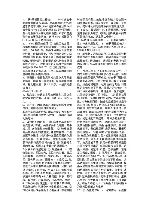 铸造合金及其熔炼课程重点