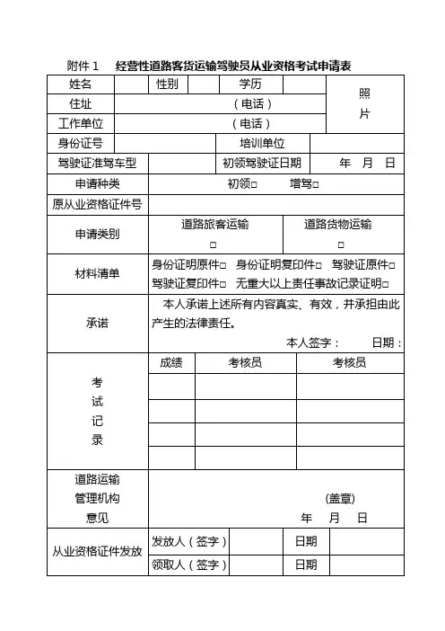 经营性道路客货运输驾驶员从业资格考试申请表范文
