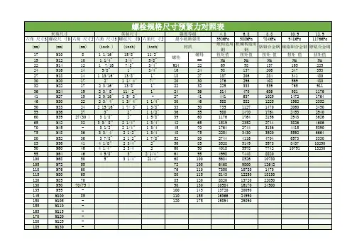 螺栓规格尺寸预紧力对照表