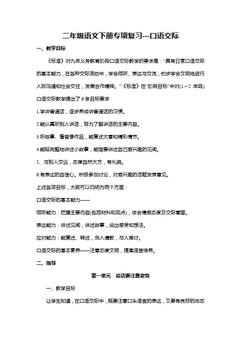 二年级语文下册专项复习---口语交际