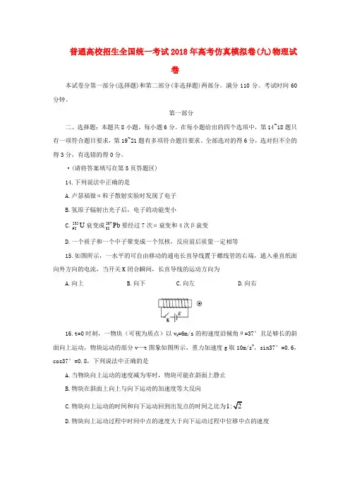 普通高校招生全国统一考试2018年高考物理仿真模拟卷(九)