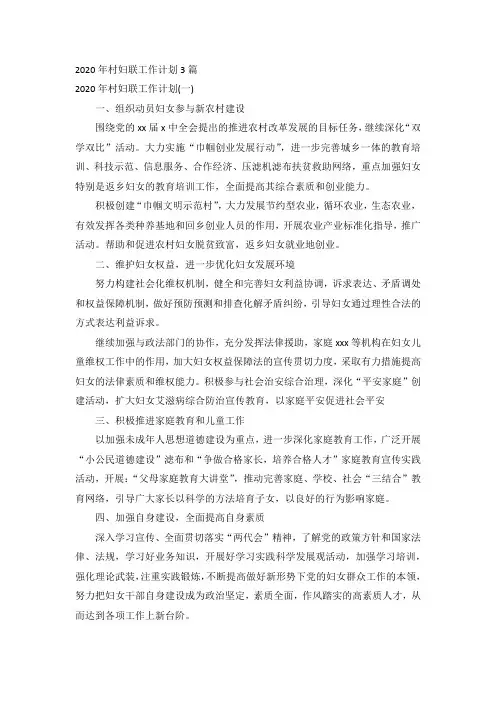 2020年村妇联工作计划3篇 2