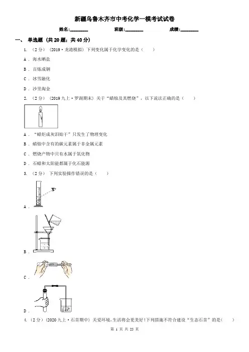 新疆乌鲁木齐市中考化学一模考试试卷