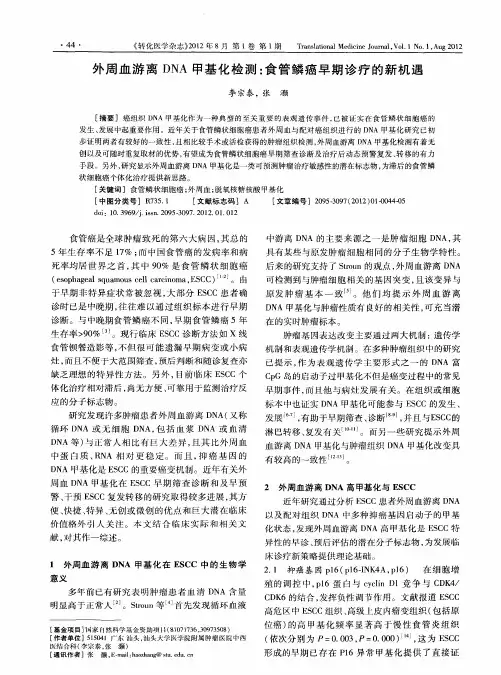 外周血游离DNA甲基化检测：食管鳞癌早期诊疗的新机遇