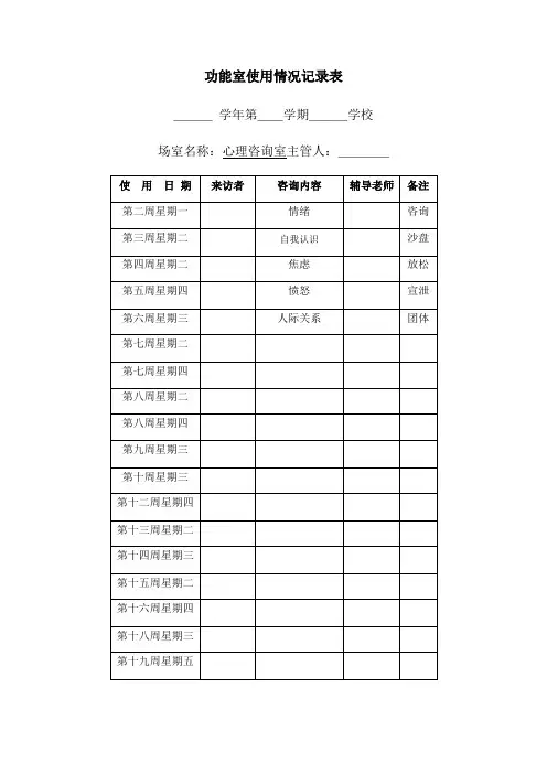 功能室使用情况登记表