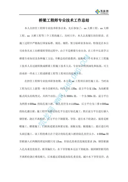 桥梁工程师专业技术工作总结