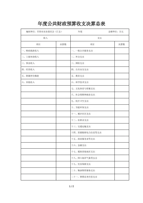 度公共财政预算收支决算总表