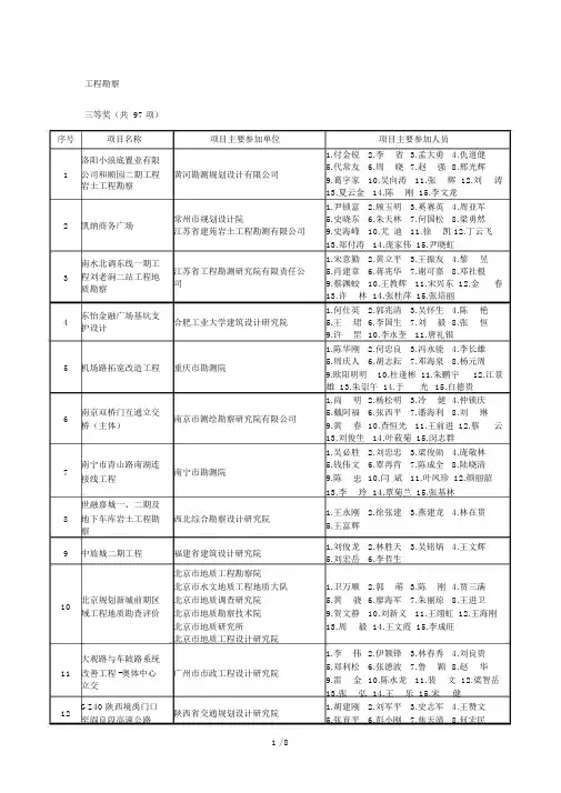 工程勘察三等奖陕西勘察设计协会