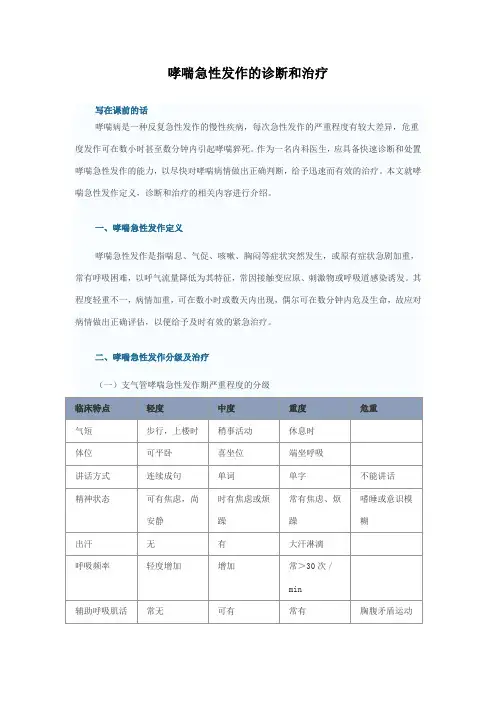 哮喘急性发作的诊断和治疗