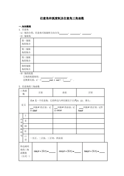 任意角和弧度制及任意角三角函数