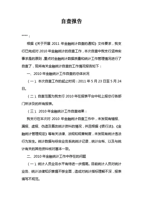 金融统计自查报告